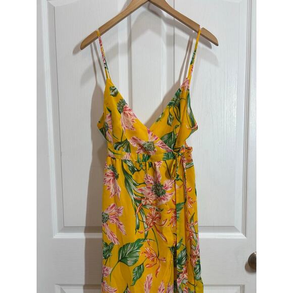 NWT Jealous Tomato Women M Yellow Floral Hi Low Wrap Dress Spring Bright - Picture 3 of 7